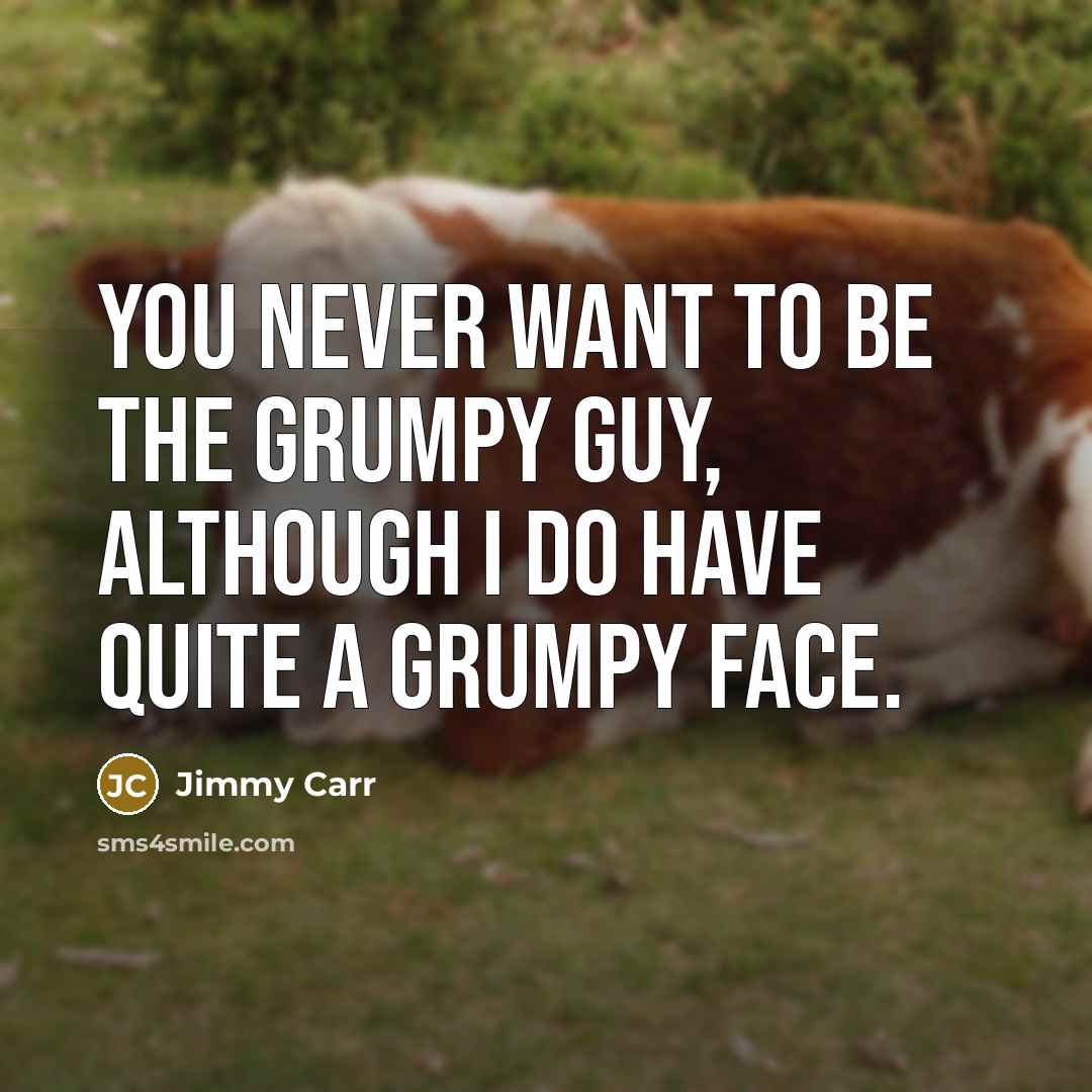 “You never want to be the grumpy guy, although I do have quite a grumpy face.” quote by Jimmy Carr
