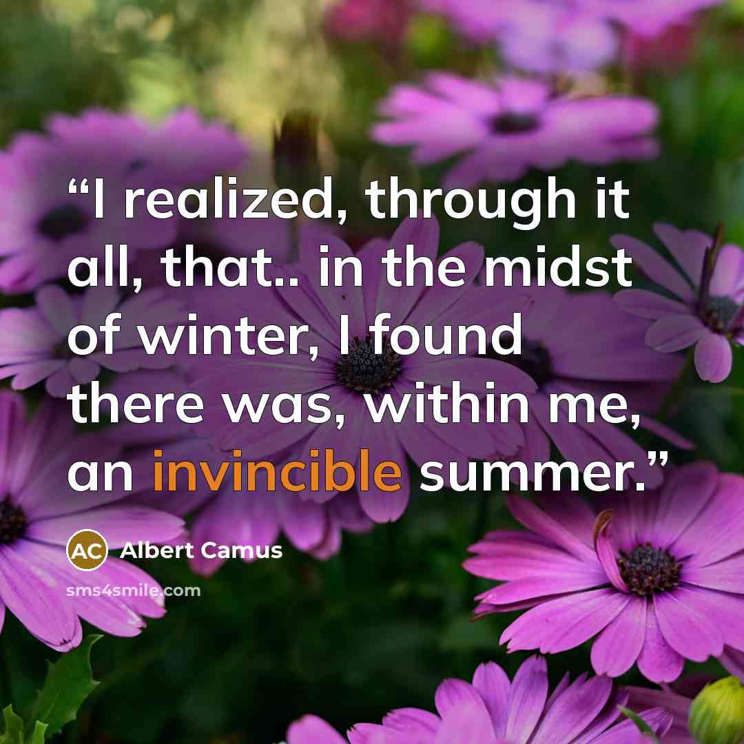 “I realized, through it all, that.. in the midst of winter, I found there was, within me, an invincible summer.” quote by Albert Camus