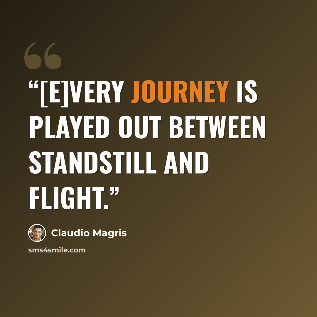 “[E]very journey is played out between standstill and flight.” quote by Claudio Magris
