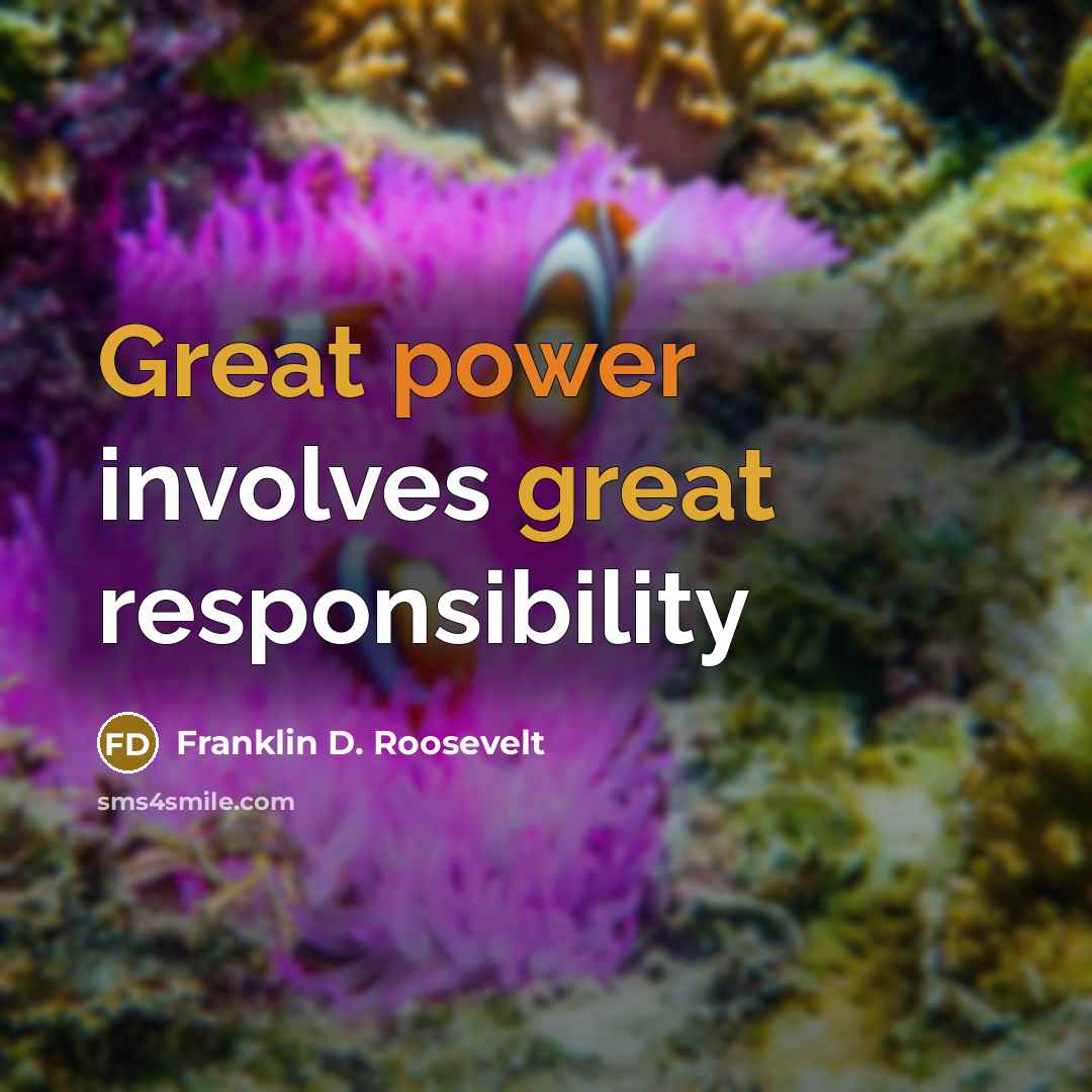 “Great power involves great responsibility” quote by Franklin D. Roosevelt