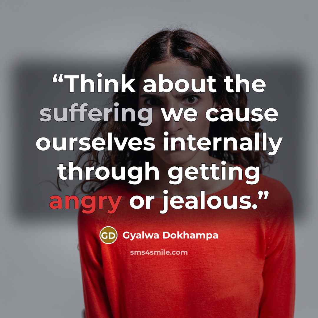 “Think about the suffering we cause ourselves internally through getting angry or jealous.” quote by Gyalwa Dokhampa