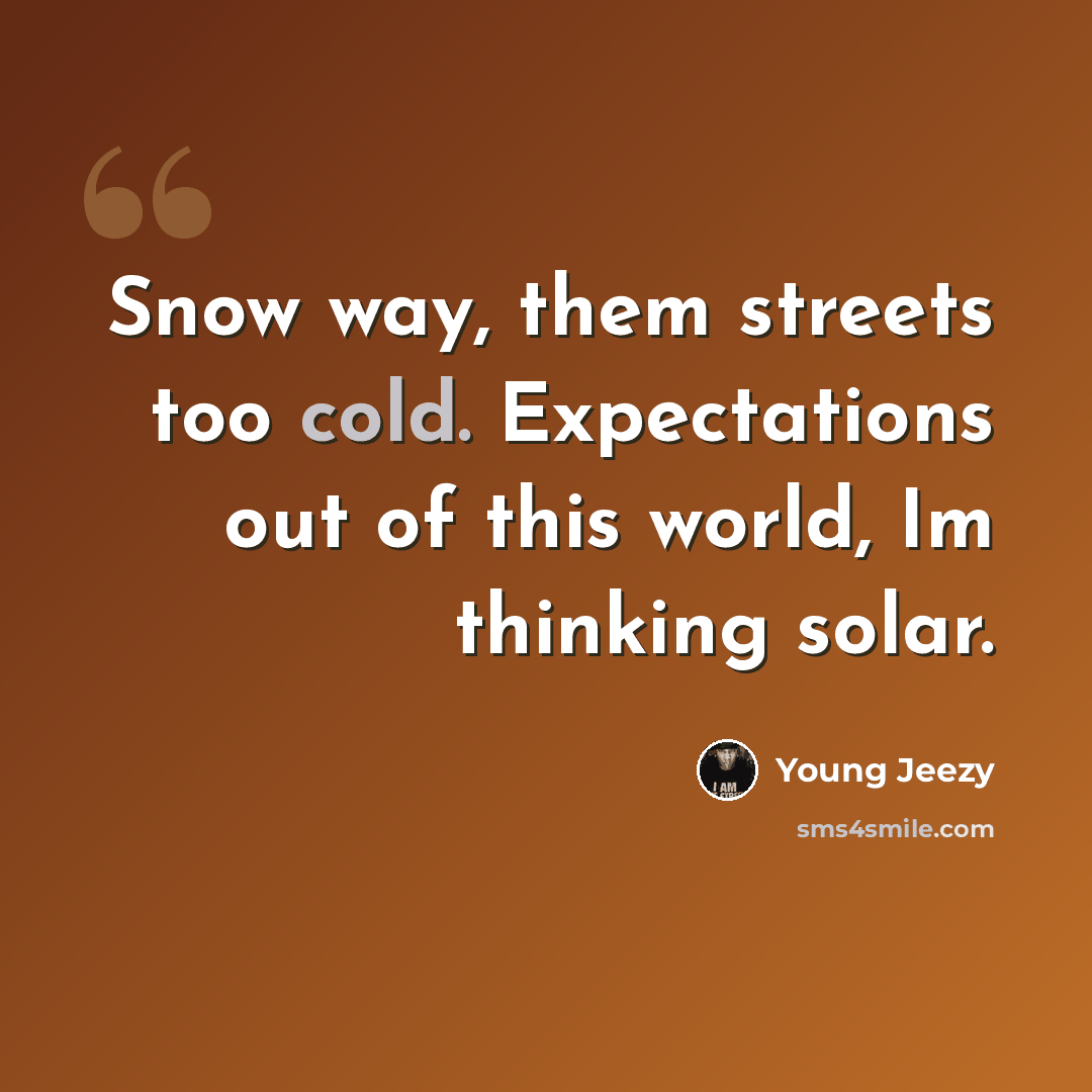 “Snow way, them streets too cold. Expectations out of this world, Im thinking solar.” quote by Young Jeezy