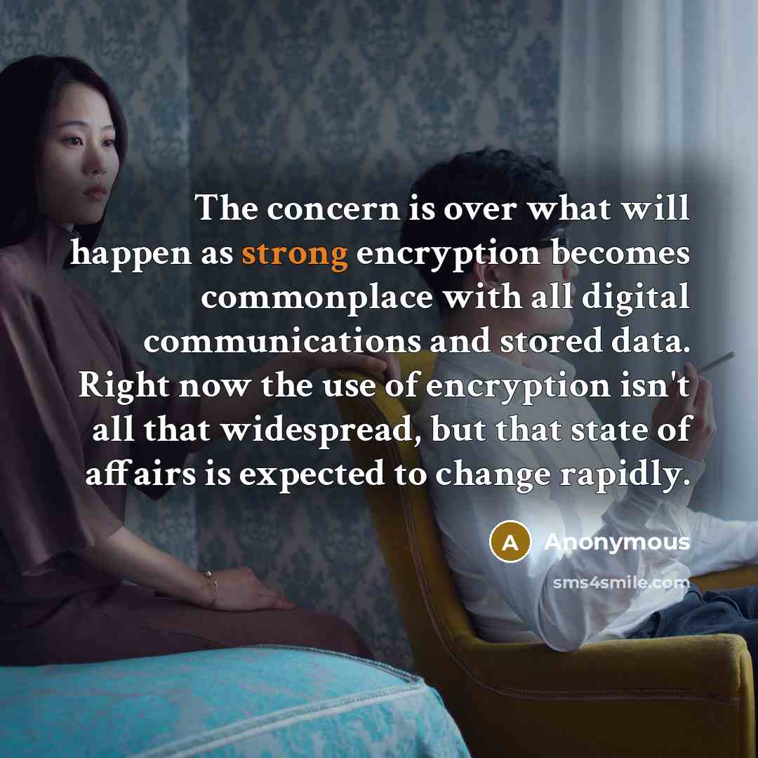 “The concern is over what will happen as strong encryption becomes commonplace with all digital communications and stored data. Right now the use of encryption isn't all that widespread, but that state of affairs is expected to change rapidly.” quote by Anonymous