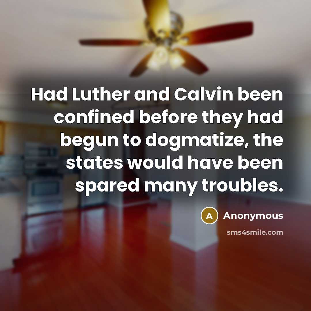 “Had Luther and Calvin been confined before they had begun to dogmatize, the states would have been spared many troubles.” quote by Anonymous