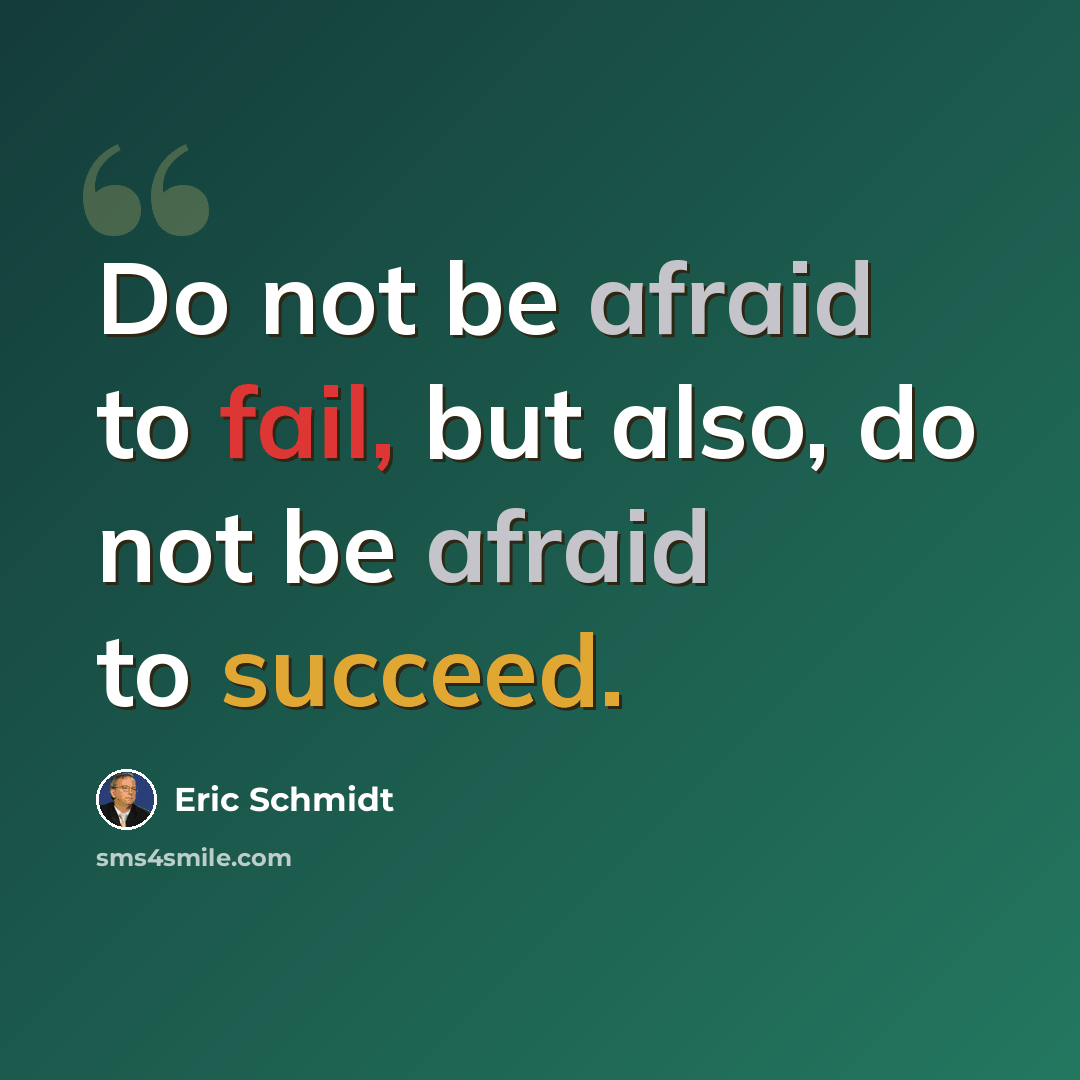 “Do not be afraid to fail, but also, do not be afraid to succeed.” quote by Eric Schmidt