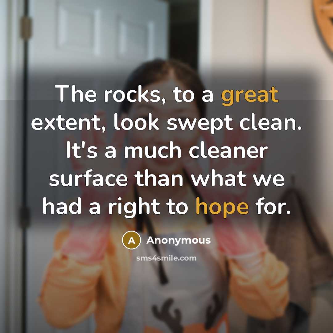 “The rocks, to a great extent, look swept clean. It's a much cleaner surface than what we had a right to hope for.” quote by Anonymous