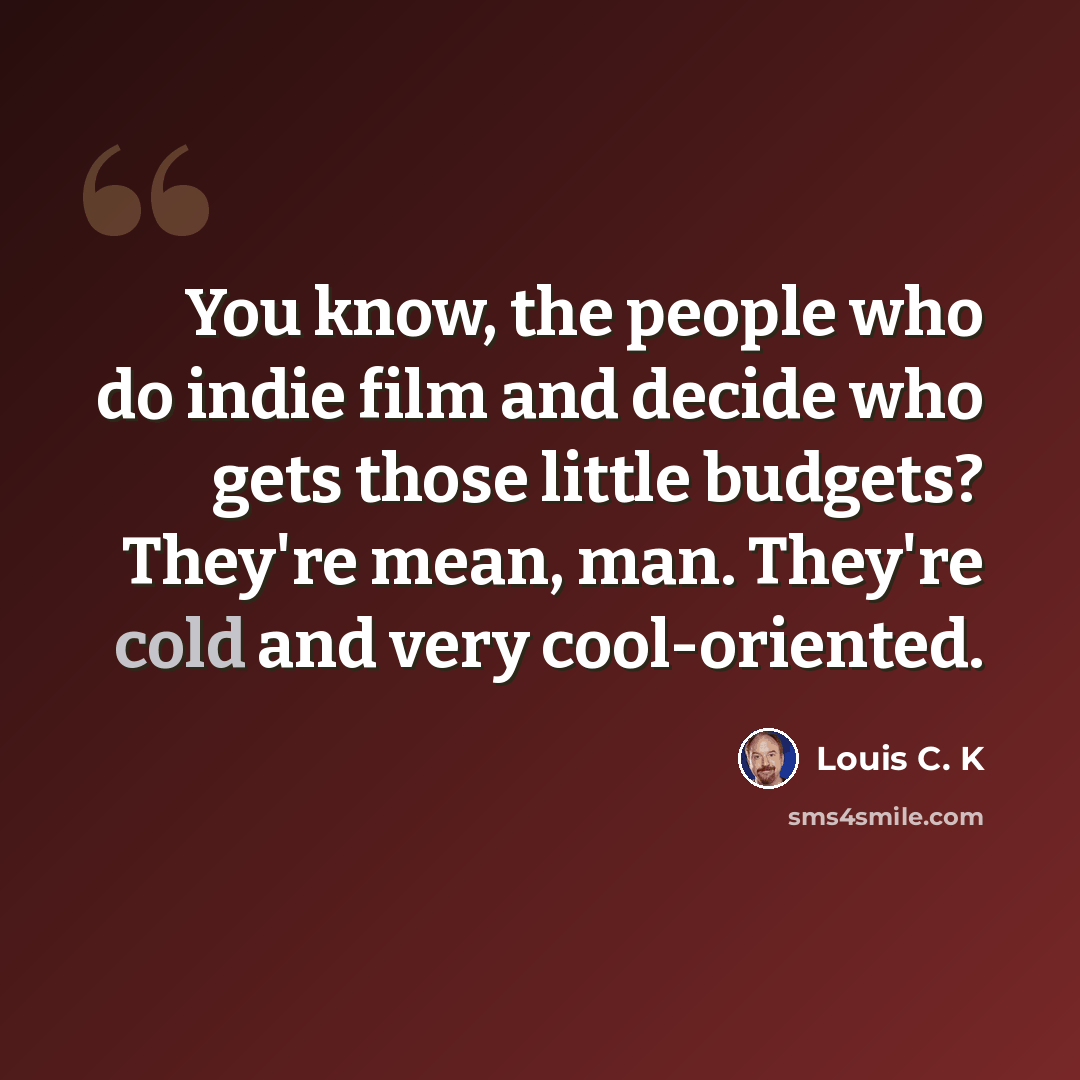 “You know, the people who do indie film and decide who gets those little budgets? They're mean, man. They're cold and very cool-oriented.” quote by Louis C. K