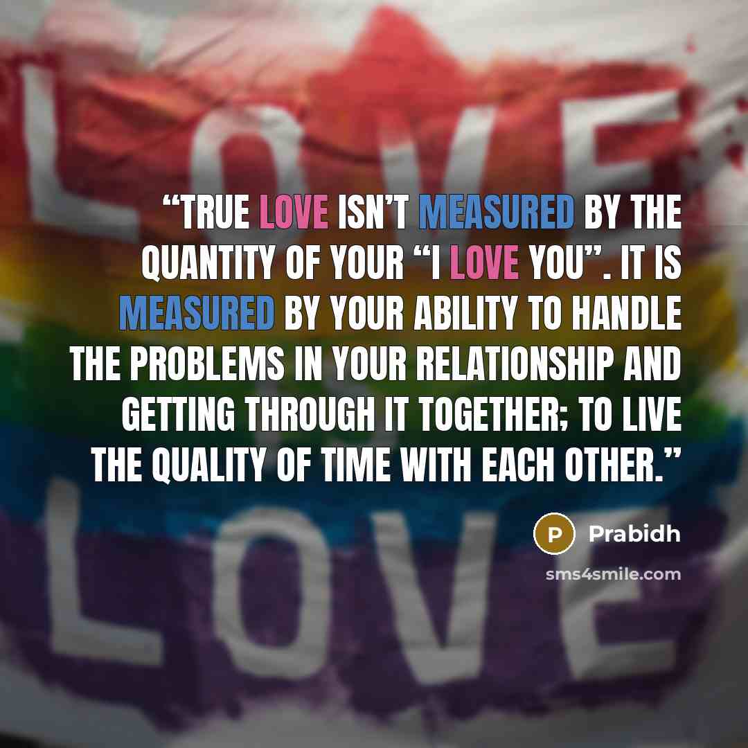 “True love isn’t measured by the quantity of your “I love you”. It is measured by your ability to handle the problems in your relationship and getting through it together; to live the quality of time with each other.” quote by Prabidh