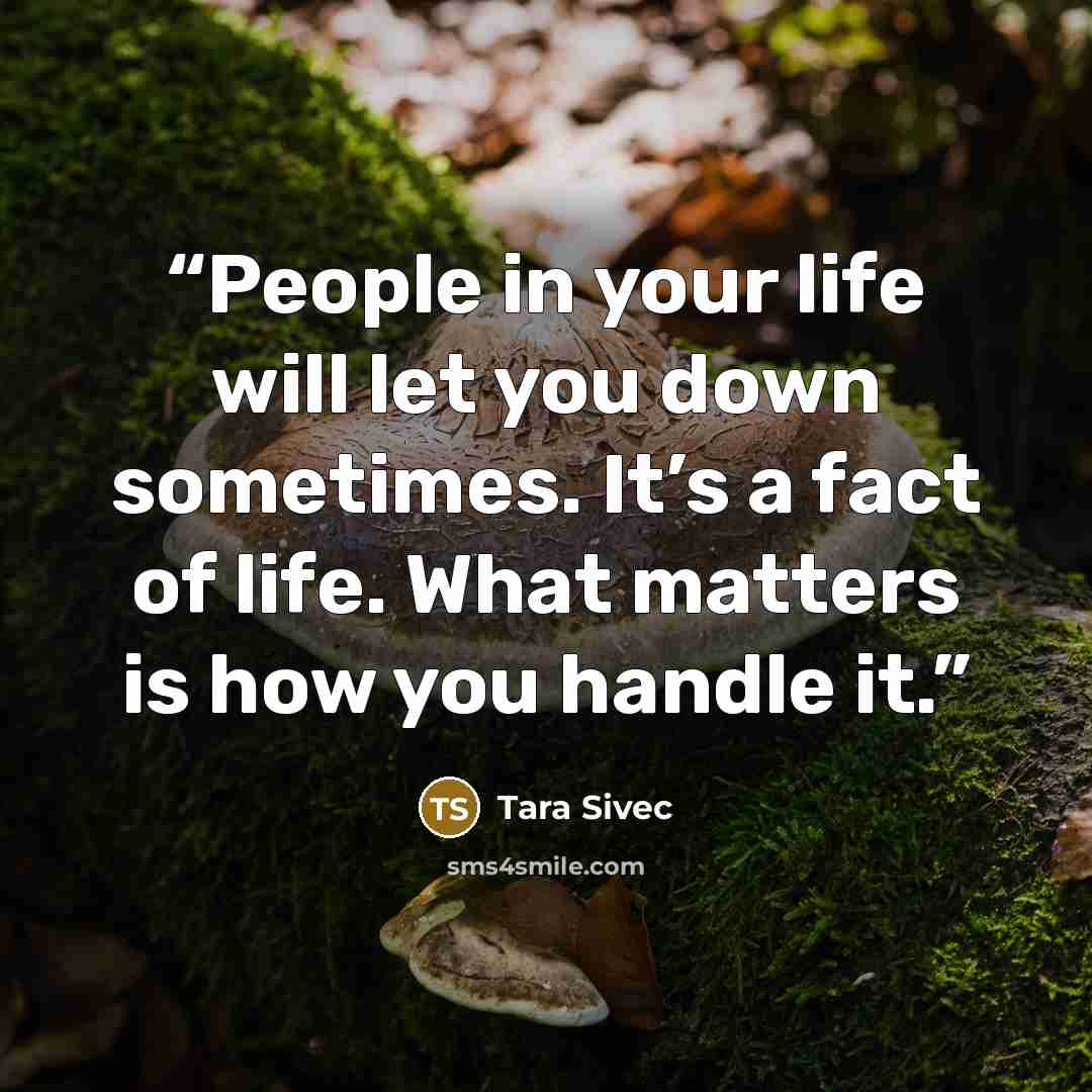 “People in your life will let you down sometimes. It’s a fact of life. What matters is how you handle it.” quote by Tara Sivec