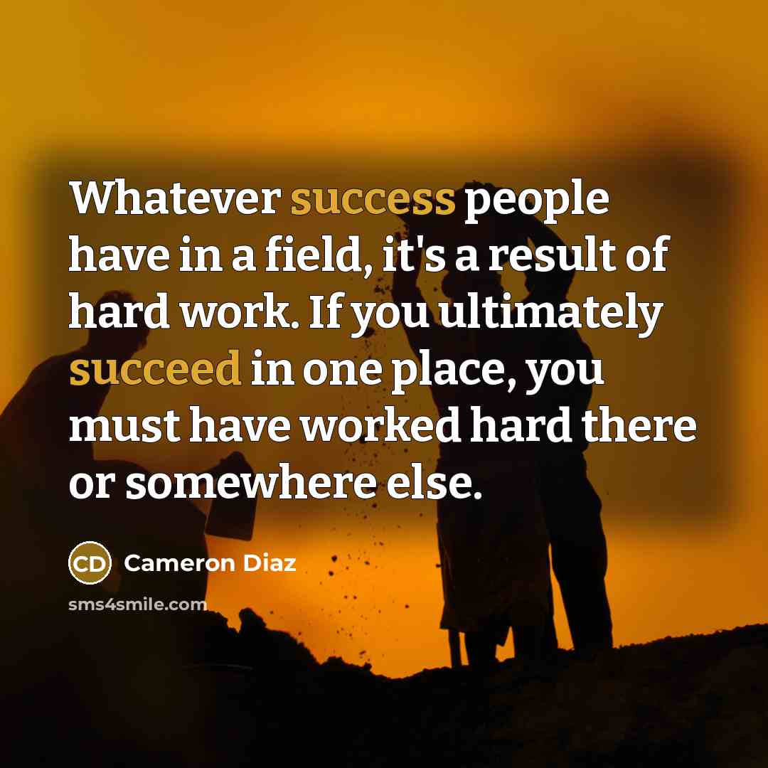“Whatever success people have in a field, it's a result of hard work. If you ultimately succeed in one place, you must have worked hard there or somewhere else.” quote by Cameron Diaz