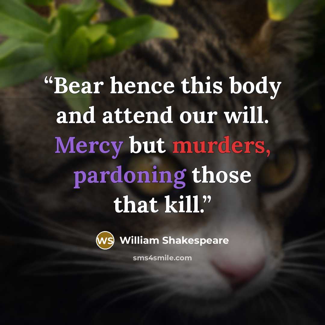 “Bear hence this body and attend our will. Mercy but murders, pardoning those that kill.” quote by William Shakespeare