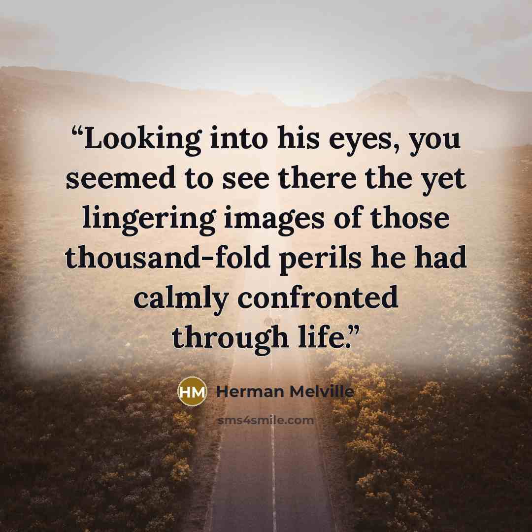 “Looking into his eyes, you seemed to see there the yet lingering images of those thousand-fold perils he had calmly confronted through life.” quote by Herman Melville