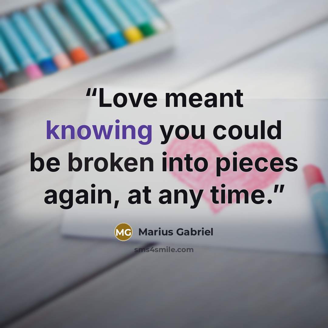 “Love meant knowing you could be broken into pieces again, at any time.” quote by Marius Gabriel