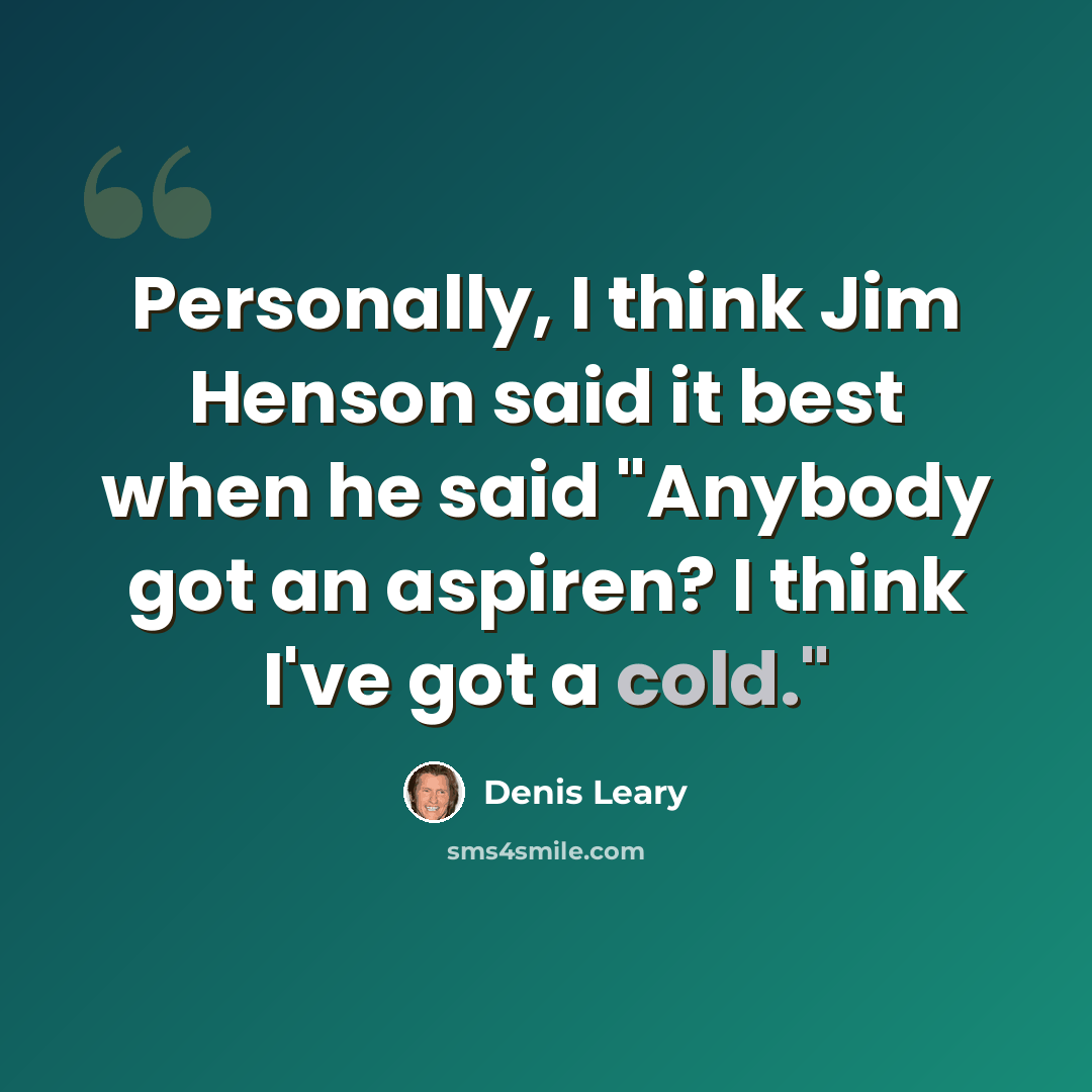 “Personally, I think Jim Henson said it best when he said "Anybody got an aspiren? I think I've got a cold."” quote by Denis Leary