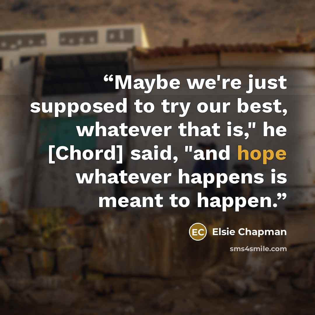 “Maybe we're just supposed to try our best, whatever that is," he [Chord] said, "and hope whatever happens is meant to happen.” quote by Elsie Chapman