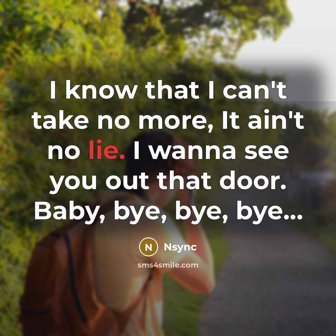 “I know that I can't take no more, It ain't no lie. I wanna see you out that door. Baby, bye, bye, bye...” quote by Nsync