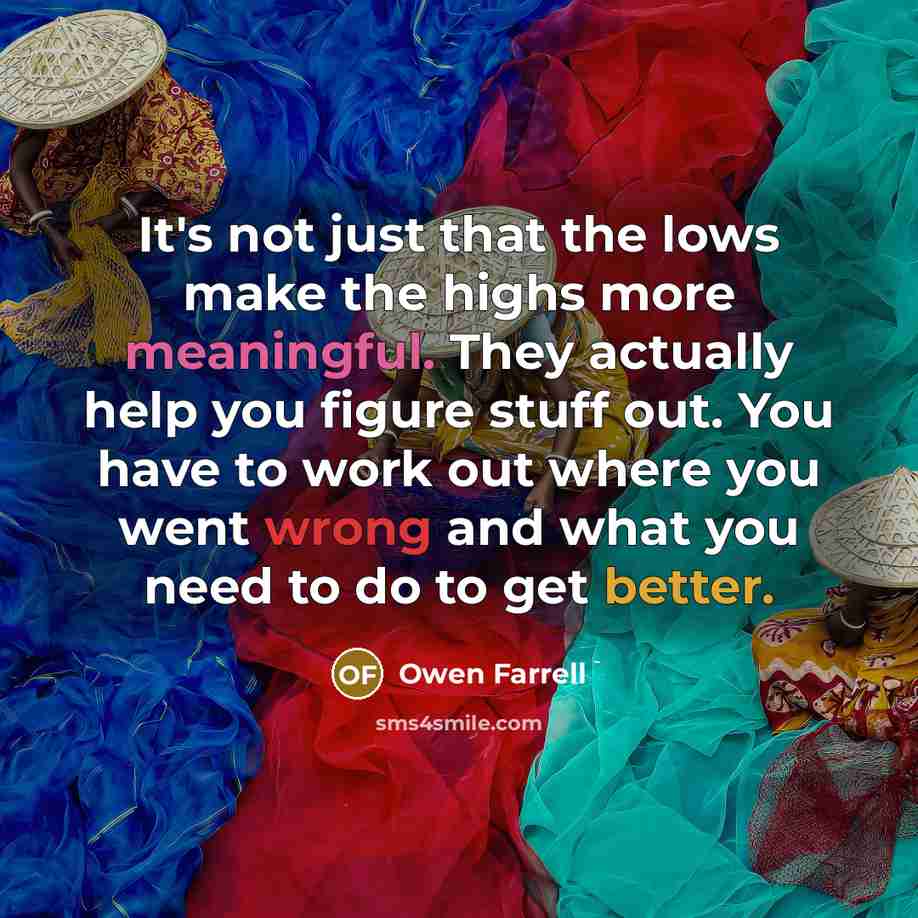 “It's not just that the lows make the highs more meaningful. They actually help you figure stuff out. You have to work out where you went wrong and what you need to do to get better.” quote by Owen Farrell