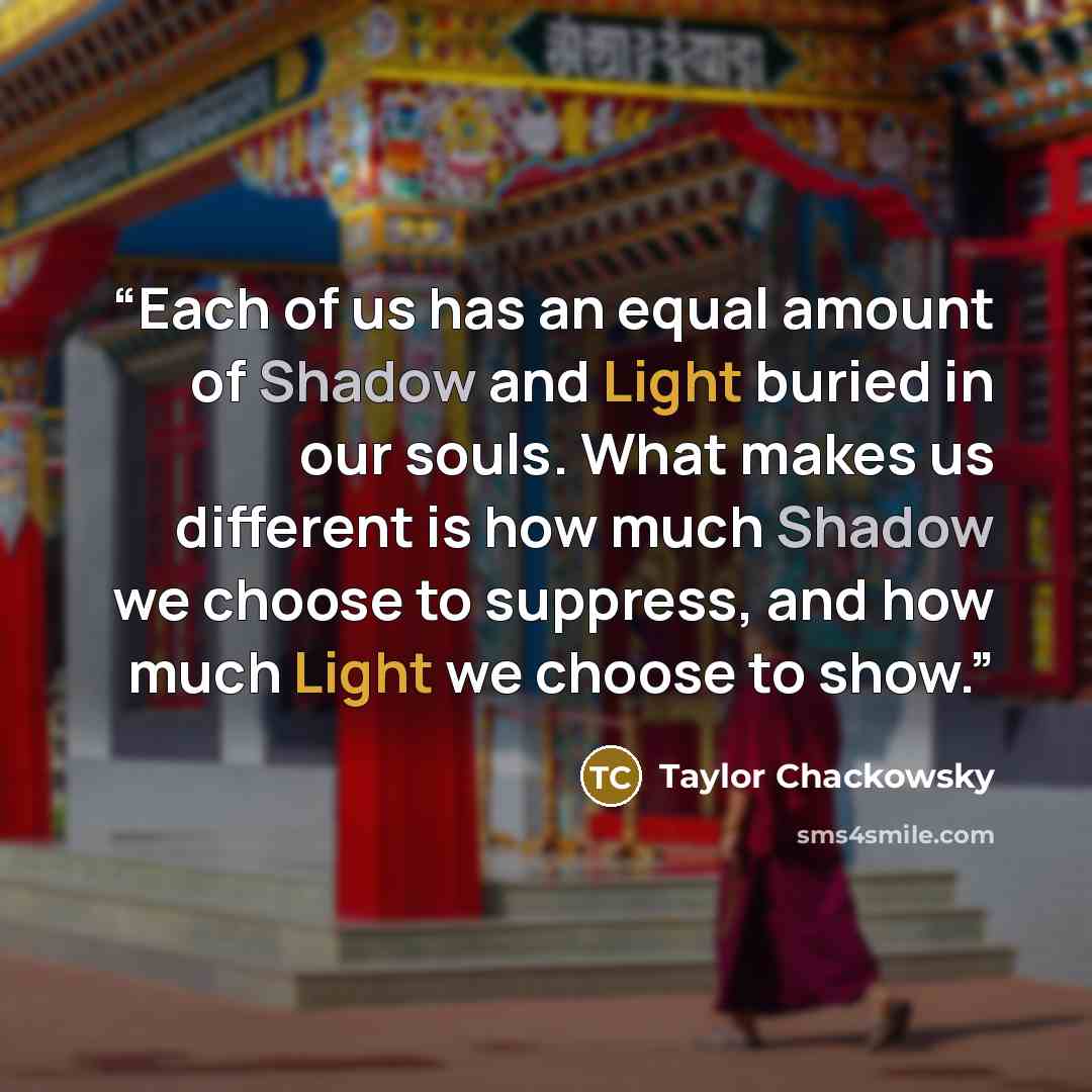 “Each of us has an equal amount of Shadow and Light buried in our souls. What makes us different is how much Shadow we choose to suppress, and how much Light we choose to show.” quote by Taylor Chackowsky