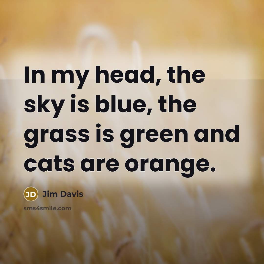 “In my head, the sky is blue, the grass is green and cats are orange.” quote by Jim Davis