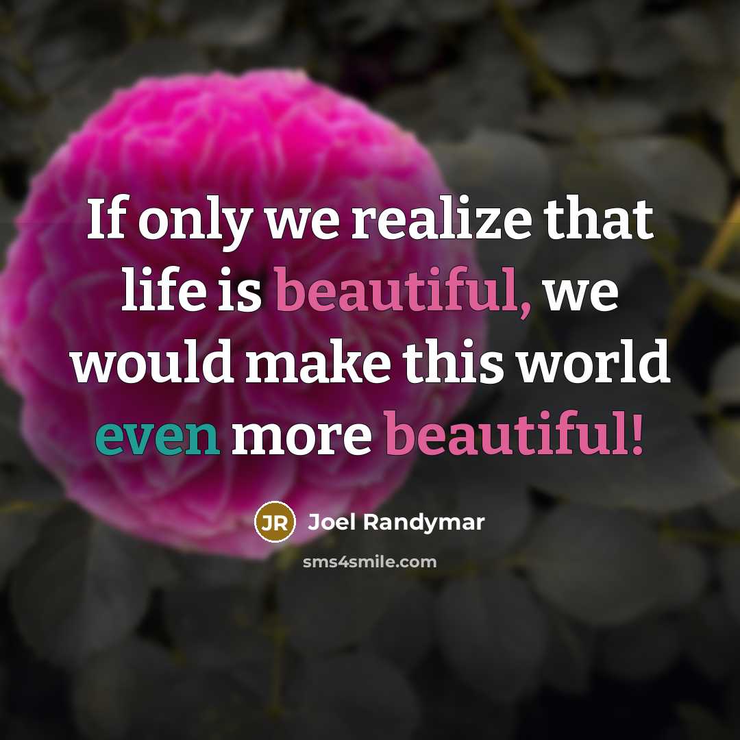 “If only we realize that life is beautiful, we would make this world even more beautiful!” quote by Joel Randymar