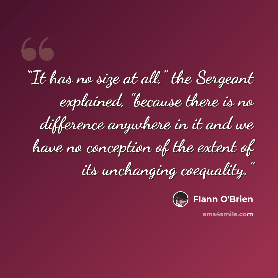 “It has no size at all," the Sergeant explained, "because there is no difference anywhere in it and we have no conception of the extent of its unchanging coequality.” quote by Flann O'Brien