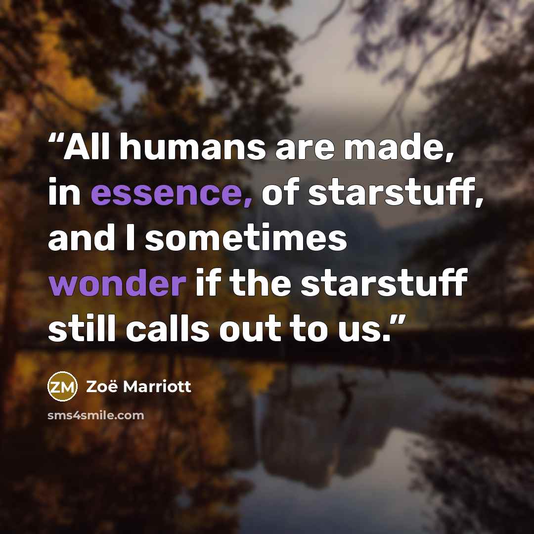 “All humans are made, in essence, of starstuff, and I sometimes wonder if the starstuff still calls out to us.” quote by Zoë Marriott