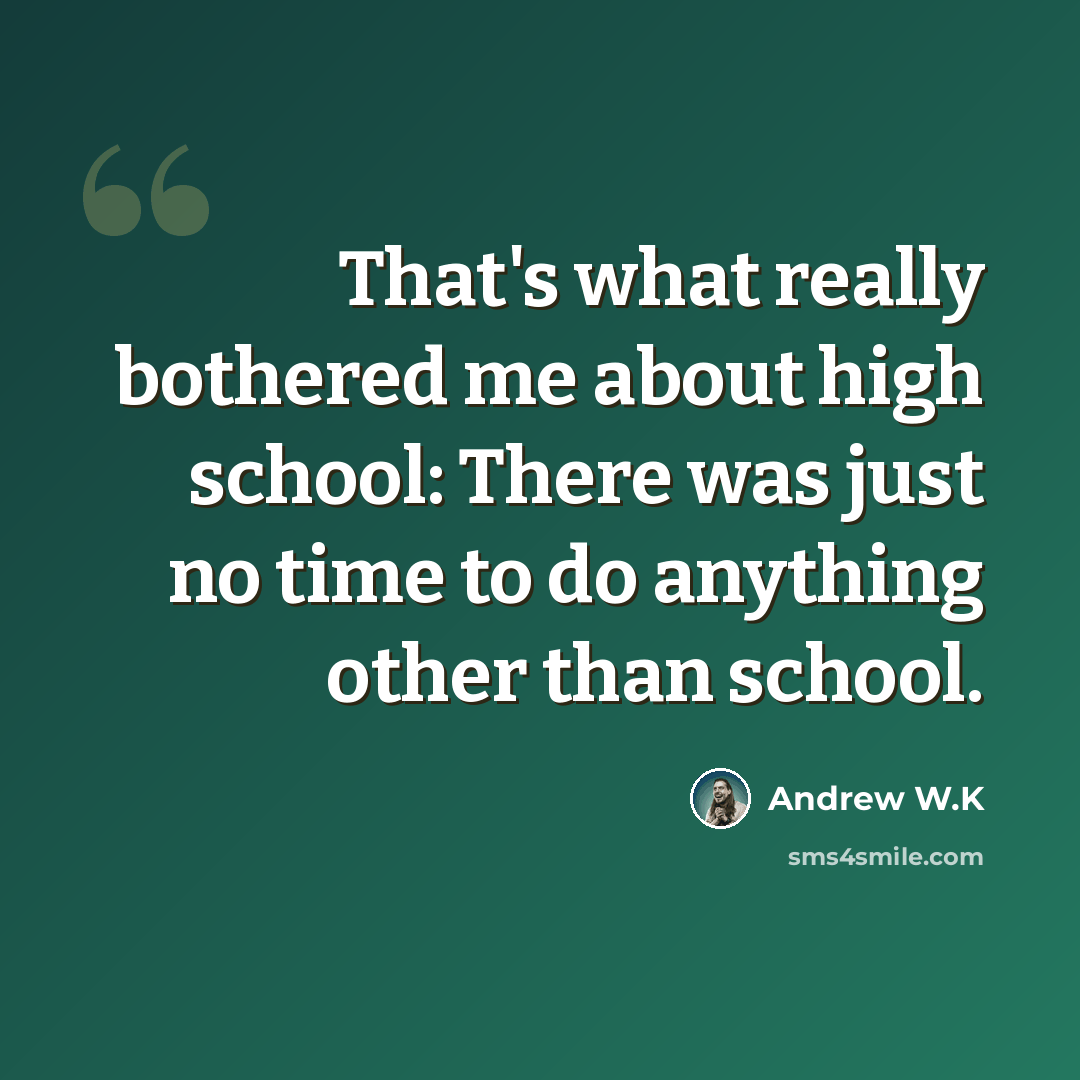 “That's what really bothered me about high school: There was just no time to do anything other than school.” quote by Andrew W.K