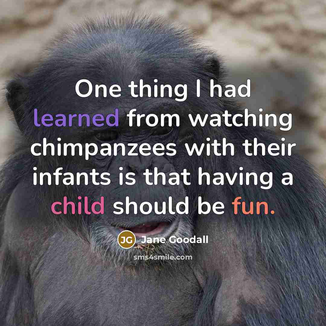 “One thing I had learned from watching chimpanzees with their infants is that having a child should be fun.” quote by Jane Goodall