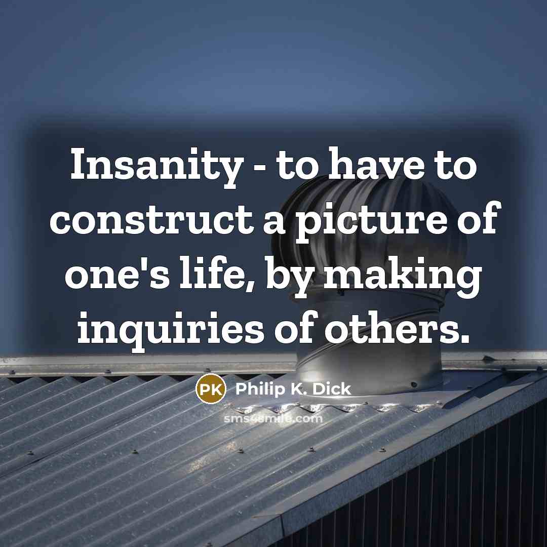 “Insanity - to have to construct a picture of one's life, by making inquiries of others.” quote by Philip K. Dick