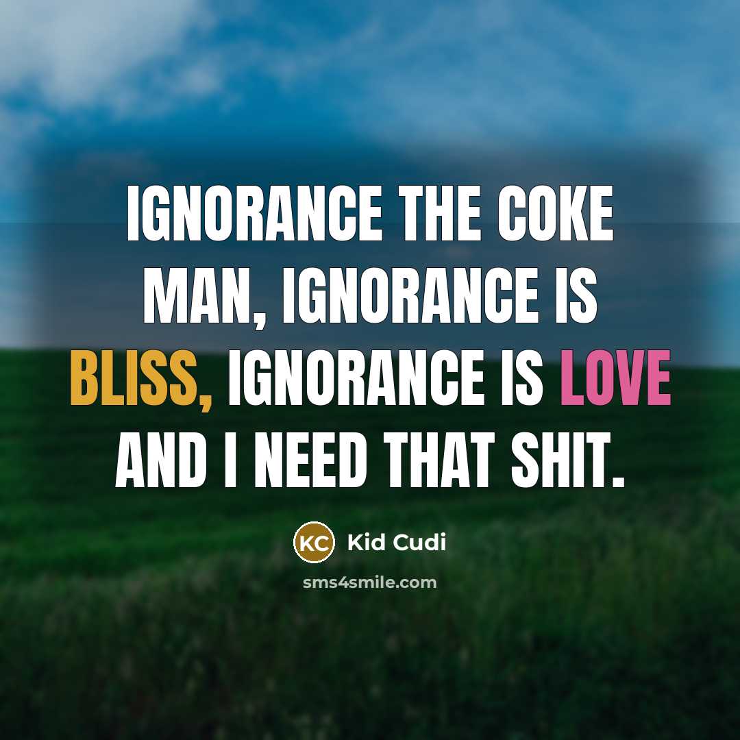 “Ignorance the coke man, ignorance is bliss, ignorance is love and I need that shit.” quote by Kid Cudi