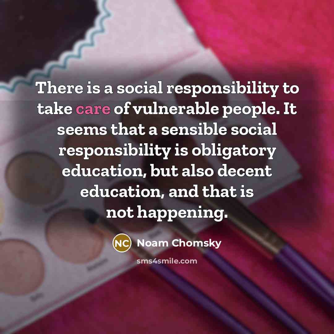 “There is a social responsibility to take care of vulnerable people. It seems that a sensible social responsibility is obligatory education, but also decent education, and that is not happening.” quote by Noam Chomsky