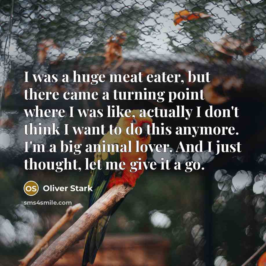 “I was a huge meat eater, but there came a turning point where I was like, actually I don't think I want to do this anymore. I'm a big animal lover. And I just thought, let me give it a go.” quote by Oliver Stark
