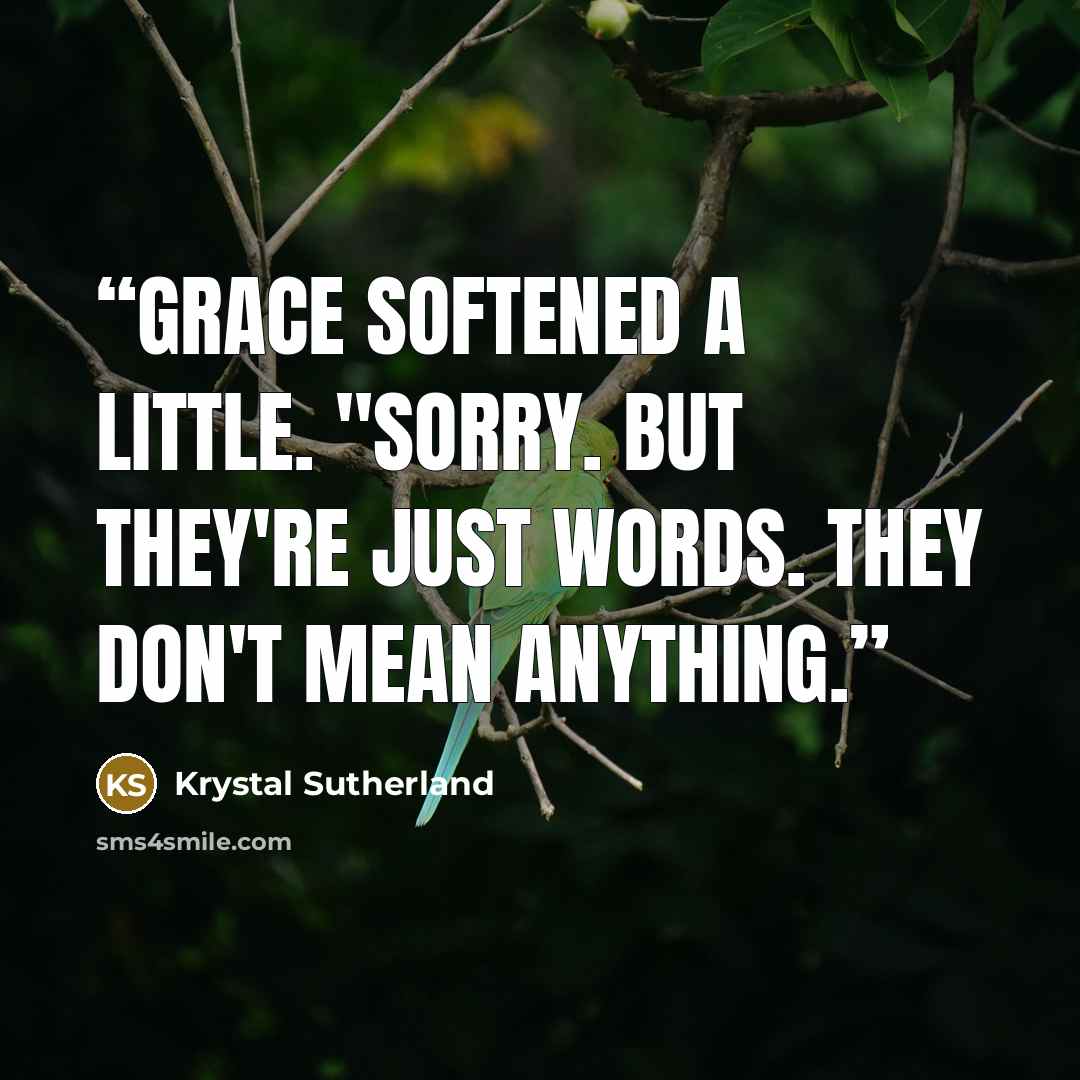 “Grace softened a little. "Sorry. But they're just words. They don't mean anything.” quote by Krystal Sutherland