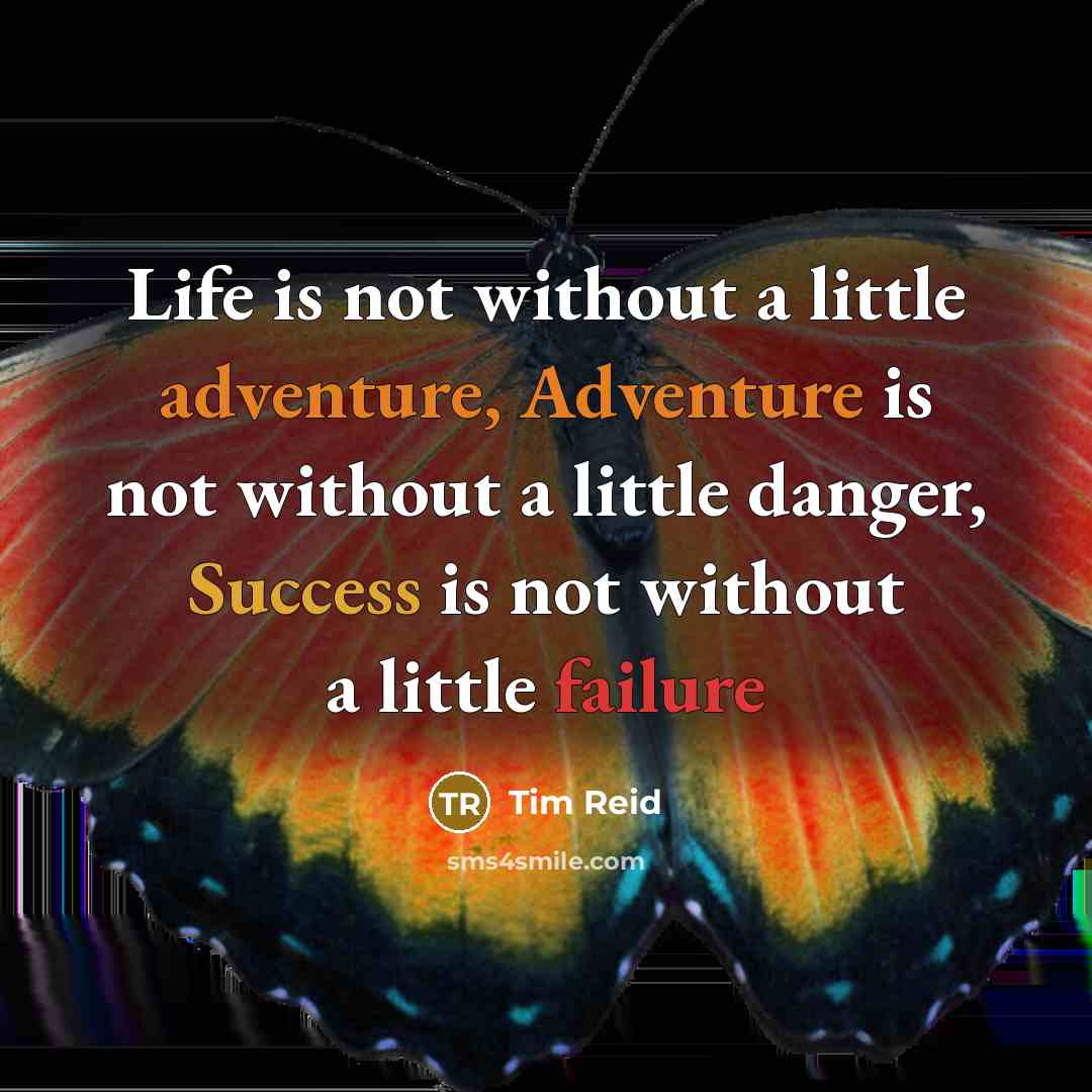 “Life is not without a little adventure, Adventure is not without a little danger, Success is not without a little failure” quote by Tim Reid