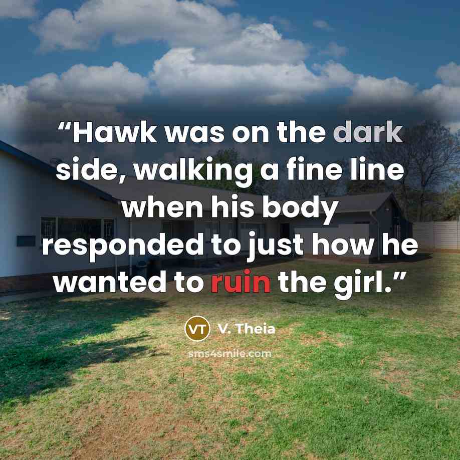 “Hawk was on the dark side, walking a fine line when his body responded to just how he wanted to ruin the girl.” quote by V. Theia