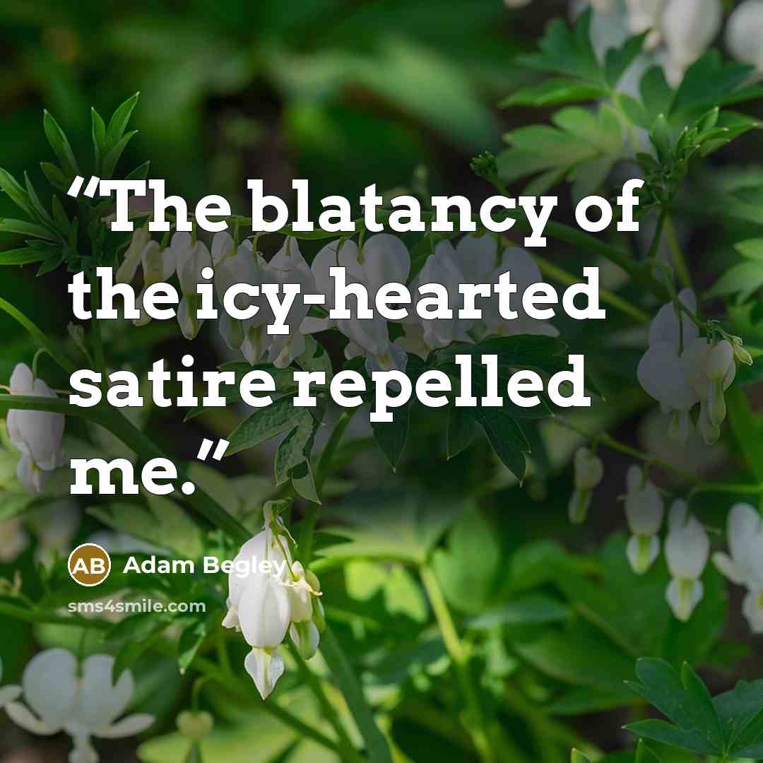 “The blatancy of the icy-hearted satire repelled me.” quote by Adam Begley