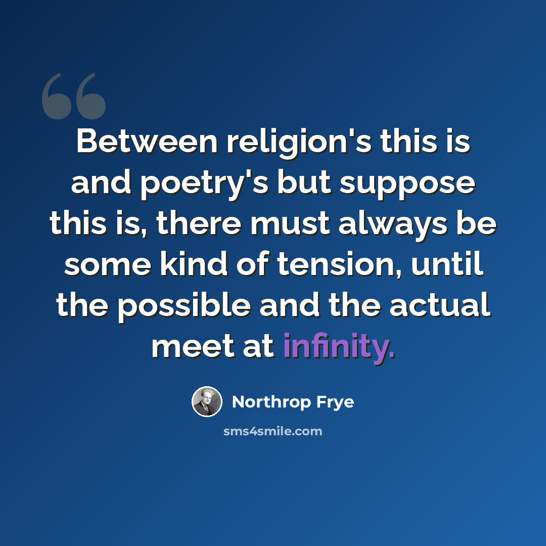 “Between religion's this is and poetry's but suppose this is, there must always be some kind of tension, until the possible and the actual meet at infinity.” quote by Northrop Frye