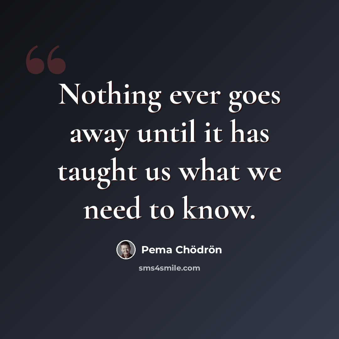“Nothing ever goes away until it has taught us what we need to know.” quote by Pema Chodron