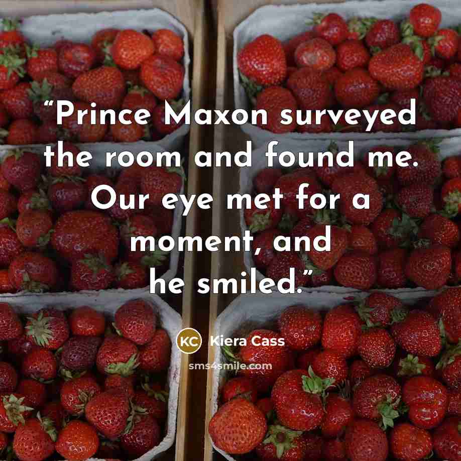 “Prince Maxon surveyed the room and found me. Our eye met for a moment, and he smiled.” quote by Kiera Cass