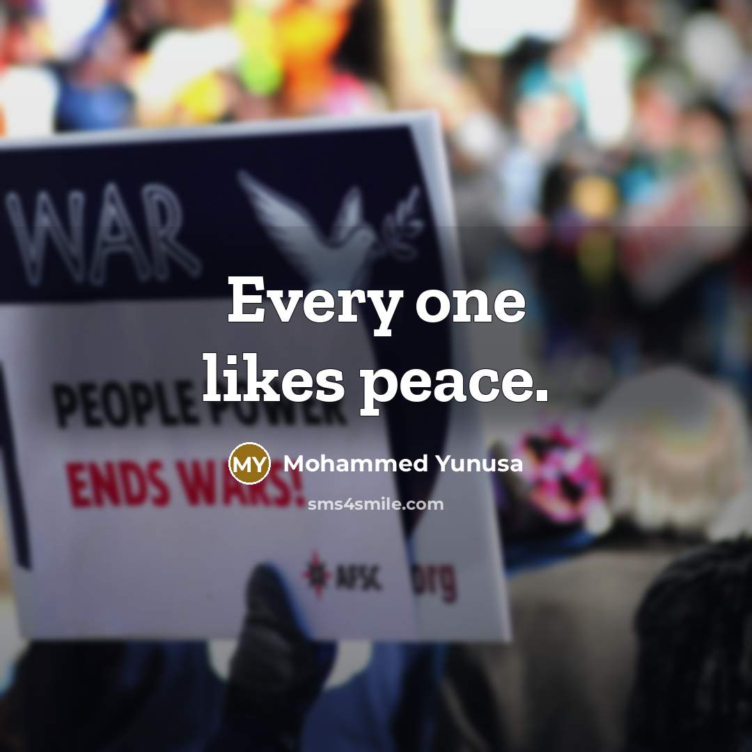 “Every one likes peace.” quote by Mohammed Yunusa