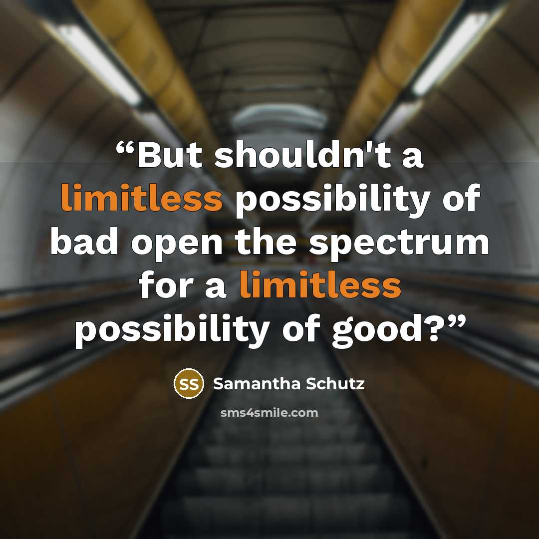 “But shouldn't a limitless possibility of bad open the spectrum for a limitless possibility of good?” quote by Samantha Schutz