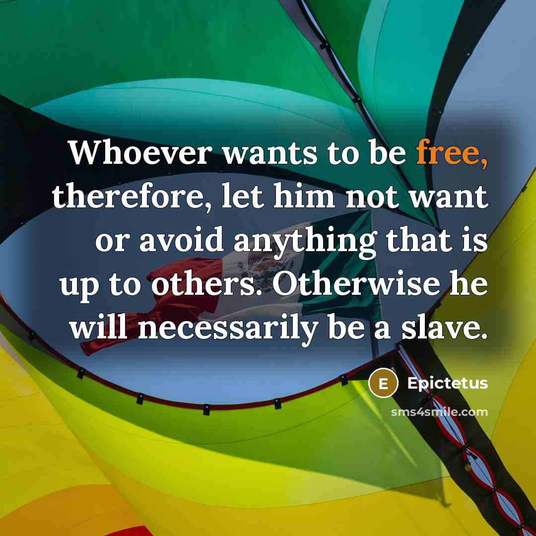 “Whoever wants to be free, therefore, let him not want or avoid anything that is up to others. Otherwise he will necessarily be a slave.” quote by Epictetus