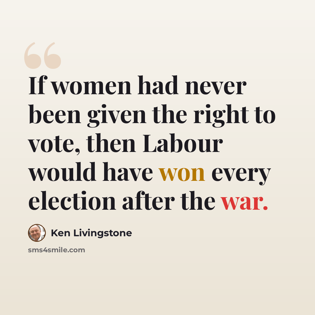“If women had never been given the right to vote, then Labour would have won every election after the war.” quote by Ken Livingstone