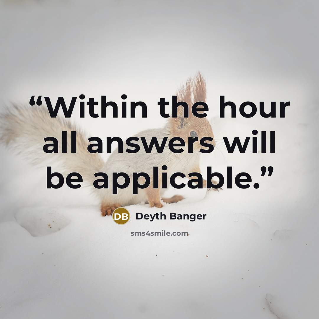 “Within the hour all answers will be applicable.” quote by Deyth Banger