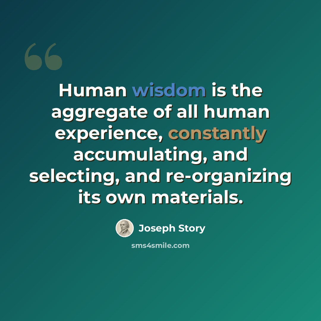 “Human wisdom is the aggregate of all human experience, constantly accumulating, and selecting, and re-organizing its own materials.” quote by Joseph Story