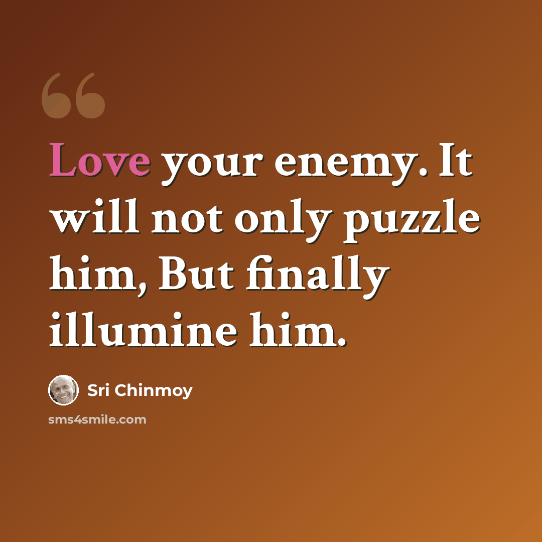 “Love your enemy. It will not only puzzle him, But finally illumine him.” quote by Sri Chinmoy