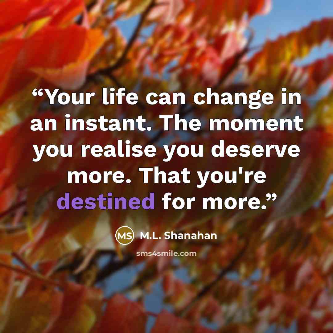 “Your life can change in an instant. The moment you realise you deserve more. That you're destined for more.” quote by M.L. Shanahan
