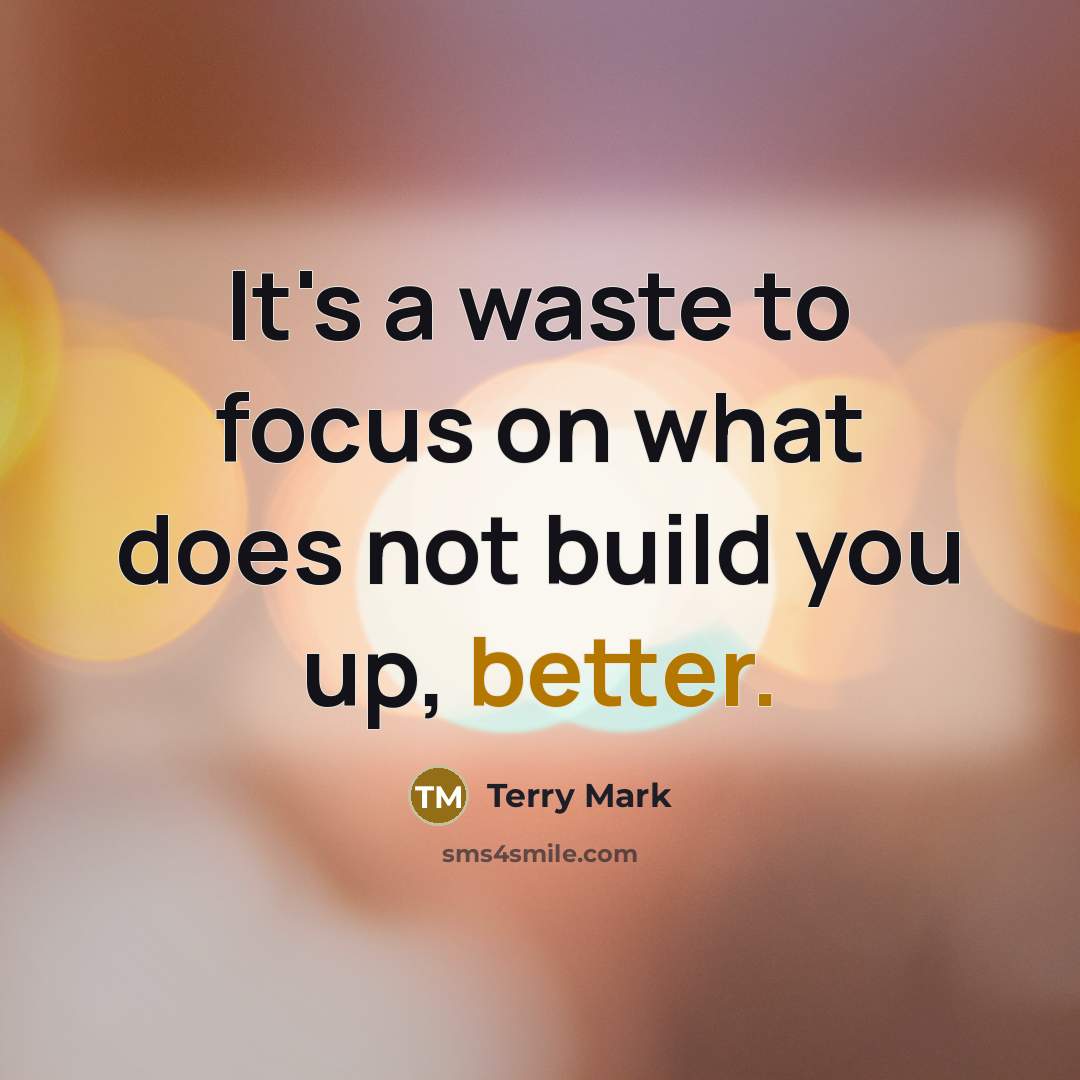 “It's a waste to focus on what does not build you up, better.” quote by Terry Mark