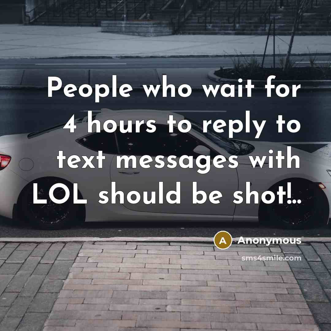 “People who wait for 4 hours to reply to text messages with LOL should be shot!..” quote by Anonymous