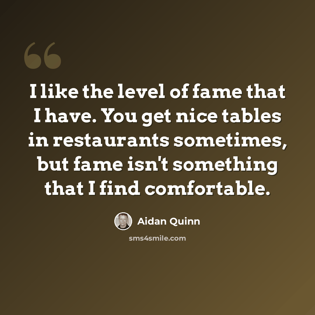 “I like the level of fame that I have. You get nice tables in restaurants sometimes, but fame isn't something that I find comfortable.” quote by Aidan Quinn